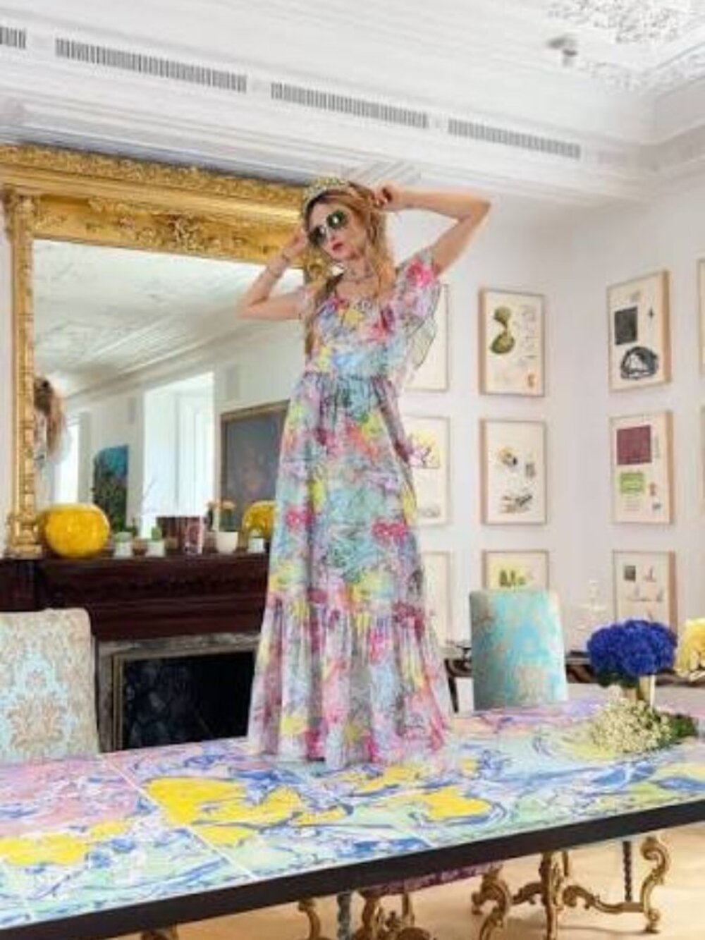 Alice + Olivia x Lola Schnabel Tempie Ruffle Maxi Dress Size 8